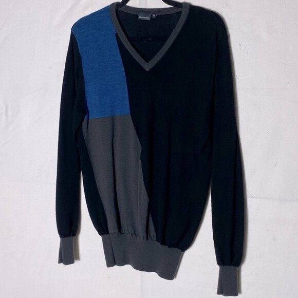 Matinique Black Blue Grey Colour Block Wool Long Sleeve V Neck Sweater M - Picture 10 of 10